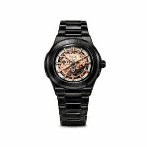 RICK Obsidian Skeleton Automatic Watch | Luxury Black Steel Watch