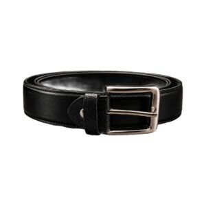 Classic Black Leather Belt with Silver Buckle