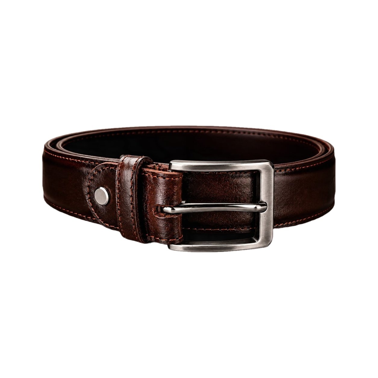 Classic Dark Brown Leather Belt with Silver Buckle