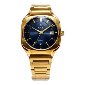 Rick Gold Cushion Watch with Sunburst Blue Dial